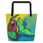 Mermaid Art Tote Bag | Colorful Beach Bag | Ocean-Inspired Canvas Carryall