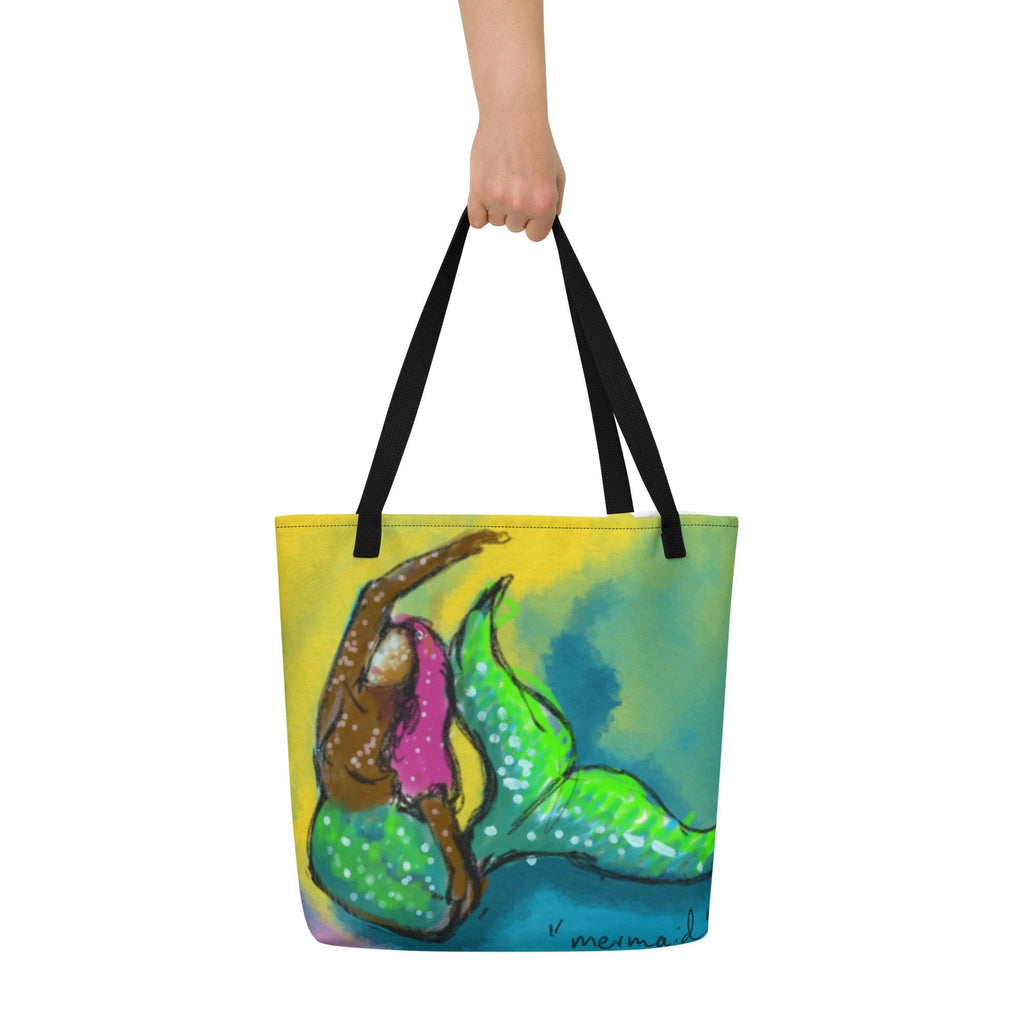 Mermaid Art Tote Bag | Colorful Beach Bag | Ocean-Inspired Canvas Carryall