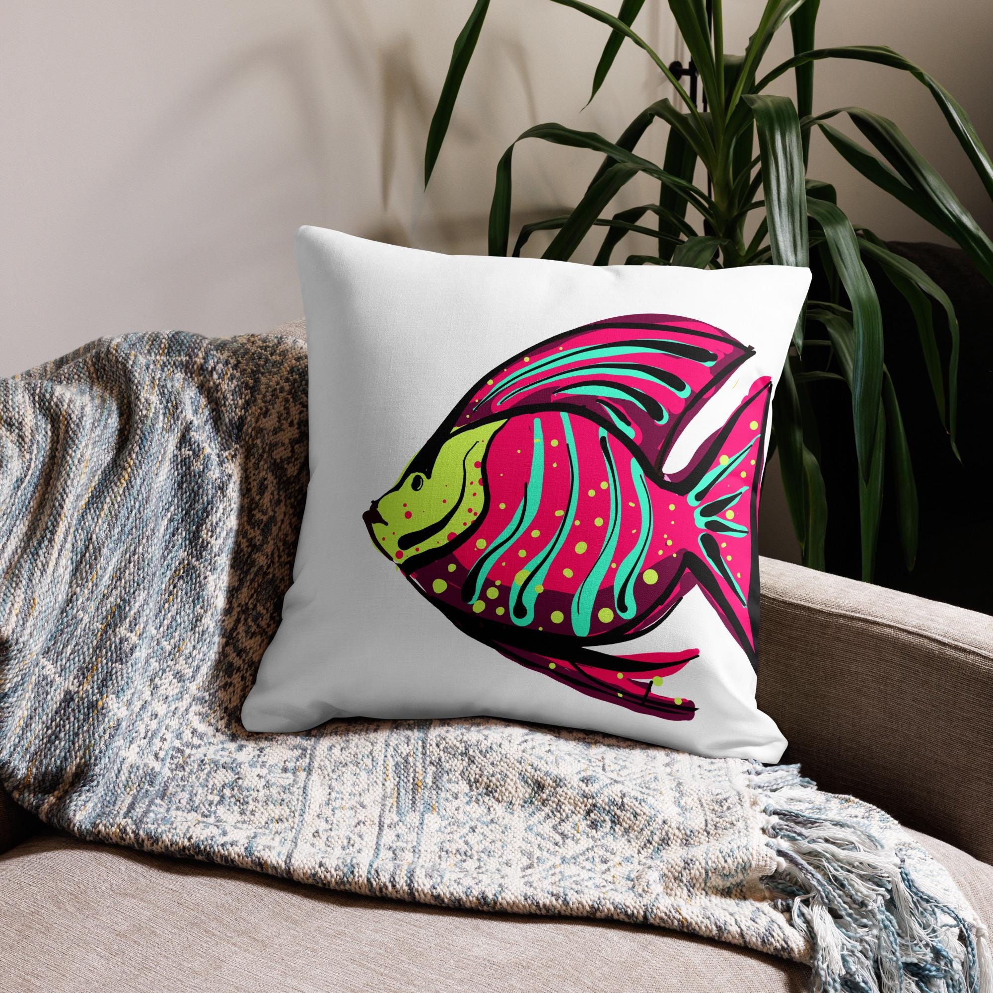 Coastal Fish Throw Pillow | Ocean-Inspired Home Décor | Nautical Accent Cushion
