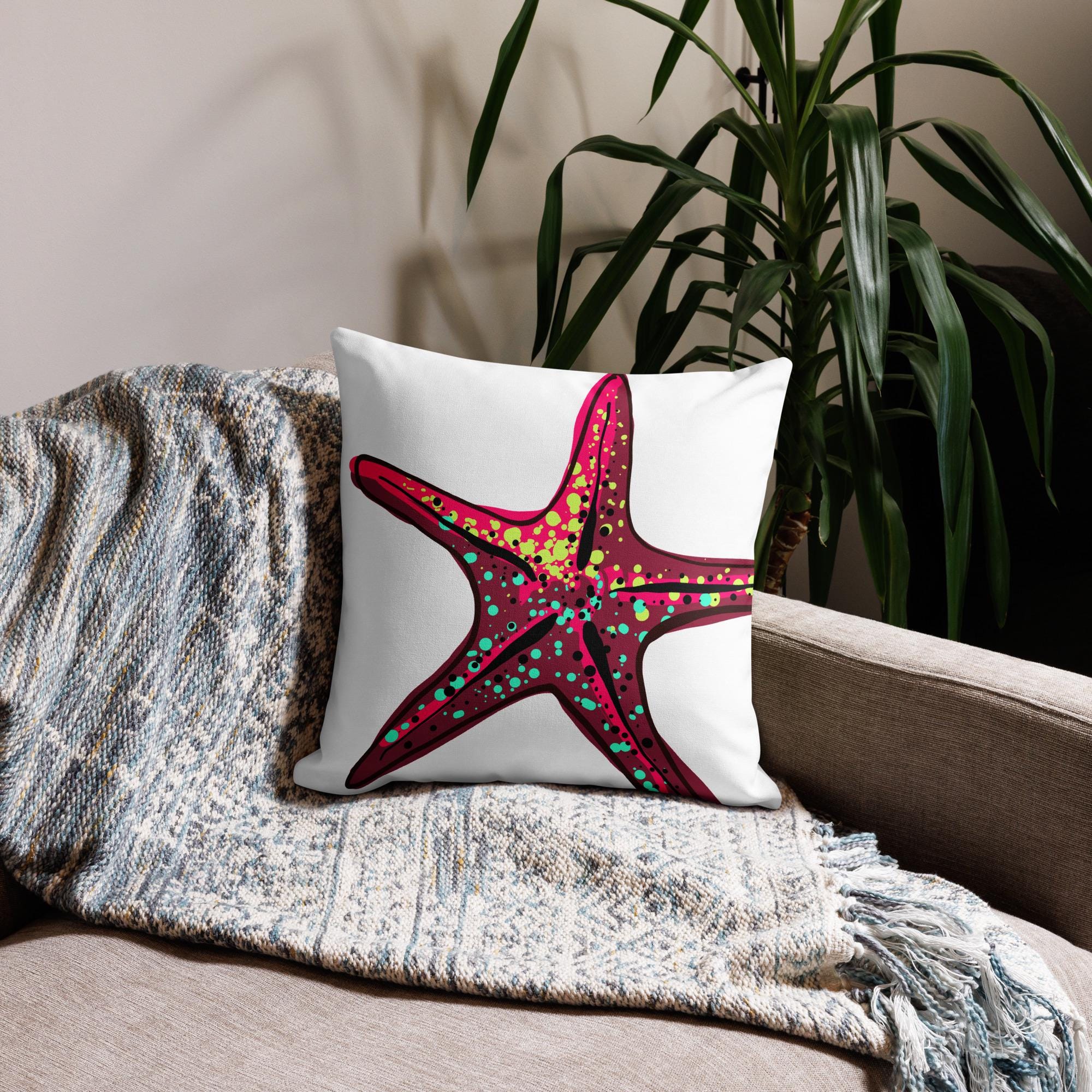 Coastal Starfish Throw Pillow | Nautical Home Décor | Beach House Accent Cushion