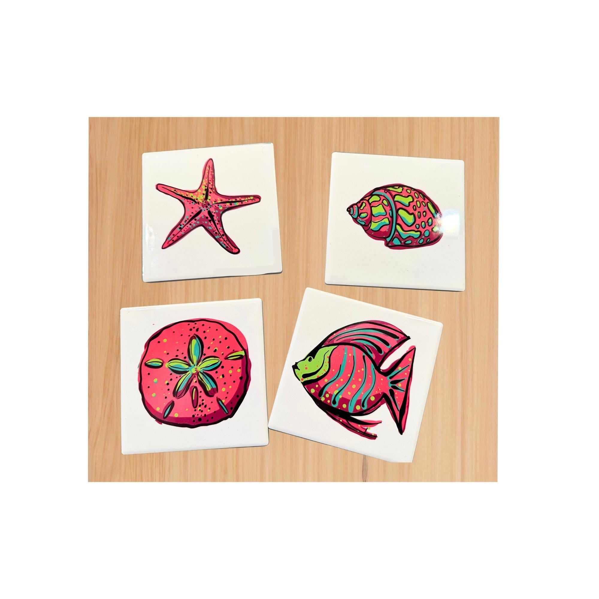 Coastal Coaster Set: Nautical Starfish, Shell, and Sand Dollar Designs