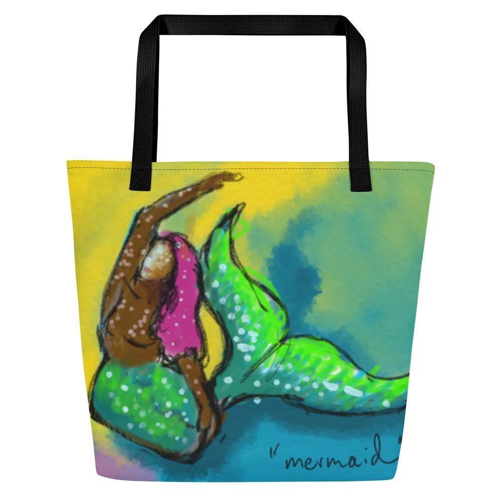 Mermaid Art Tote Bag | Colorful Beach Bag | Ocean-Inspired Canvas Carryall